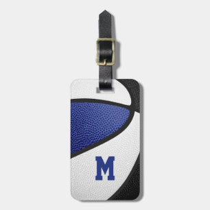 blue black basketball team colours monogrammed luggage tag