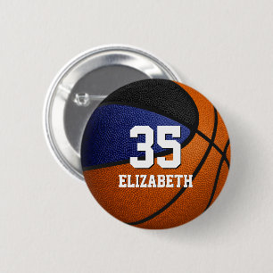 blue black basketball team colours with girls name 6 cm round badge