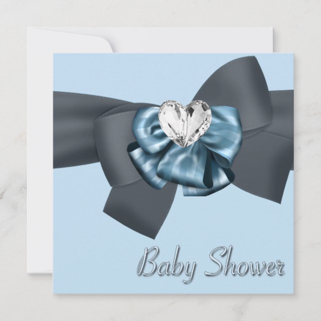 Blue Black Bow Elegant Baby Shower Invitation (Front)