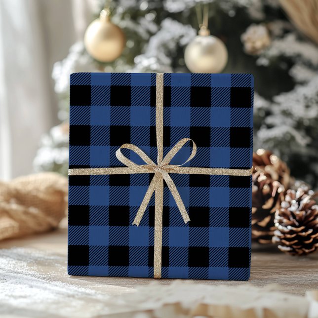 Blue Black Buffalo Plaid  Gingham Lumberjack Wrapping Paper (Creator Uploaded)