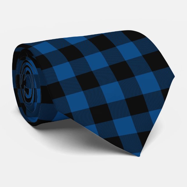Blue Black Buffalo Plaid Tie (Rolled)