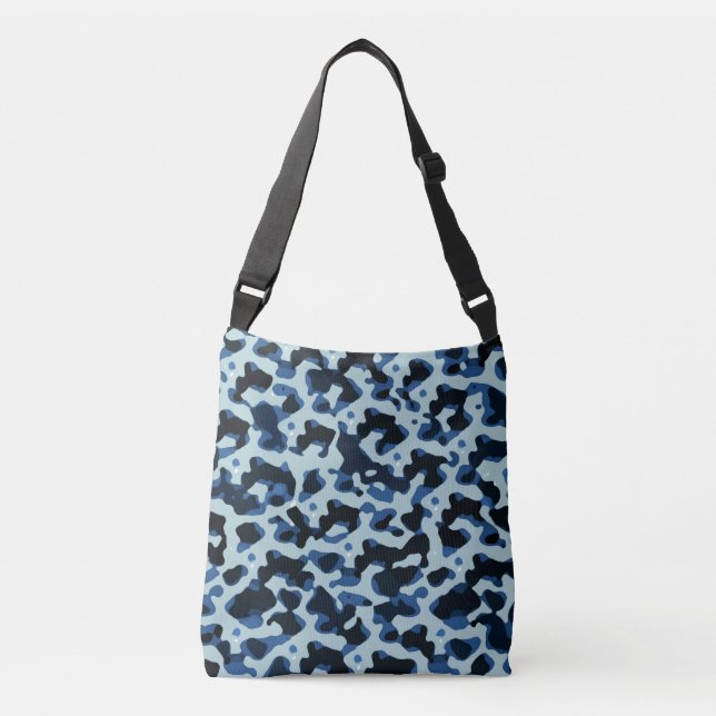 Blue Black Camo Pattern Crossbody Bag (Front)