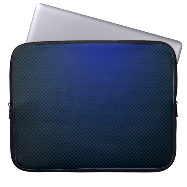 Blue black carbon fibre patterned laptop sleeve (Front)
