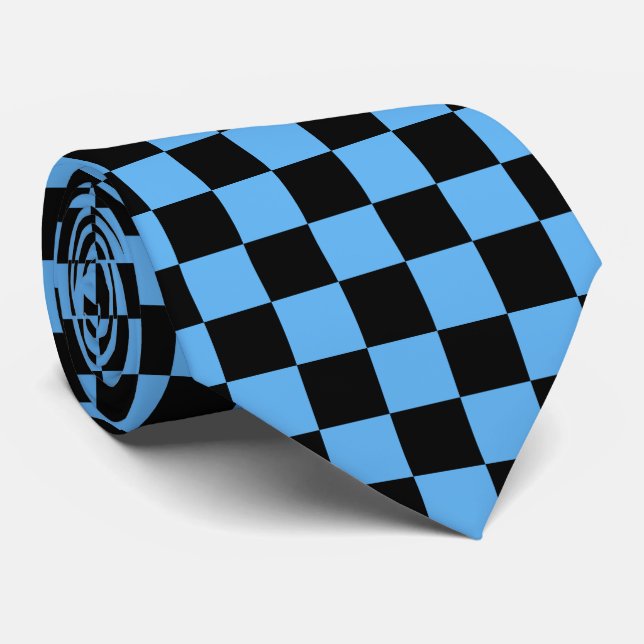 Blue black check tiled pattern  tie (Rolled)