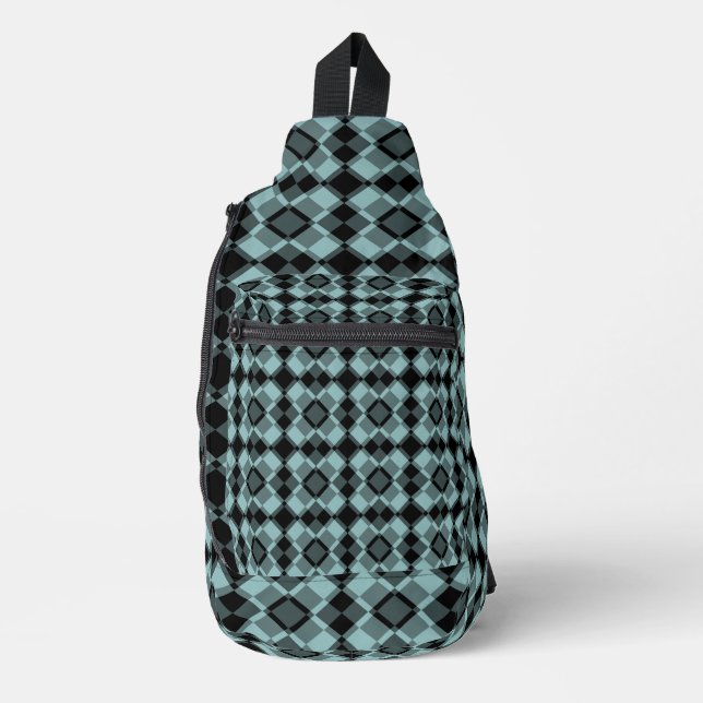 Blue Black Checker Argyle Pattern Sling Bag (Front)