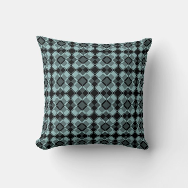 Blue Black Chequered Argyle Pattern Cushion (Front)