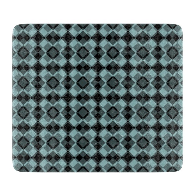 Blue Black Chequered Argyle Pattern Cutting Board (Front)