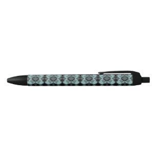 Blue Black Chequered Argyle Pattern Ink Pen