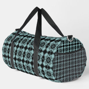 Blue Black Chequered Argyle Pattern Large Duffle Bag