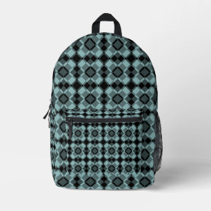Blue Black Chequered Argyle Pattern Printed Backpack
