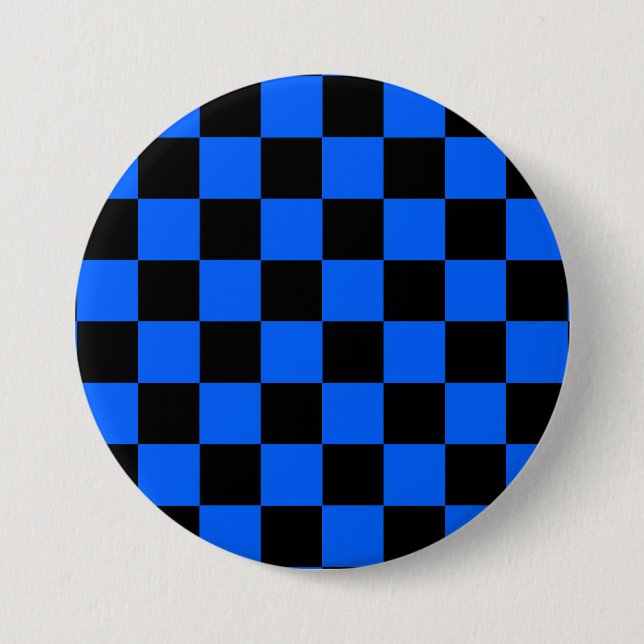 Blue Black Chequered Check Pattern 7.5 Cm Round Badge (Front)