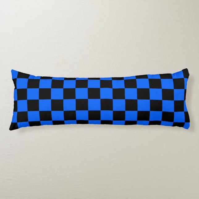 Blue Black Chequered Check Pattern Body Cushion (Front)