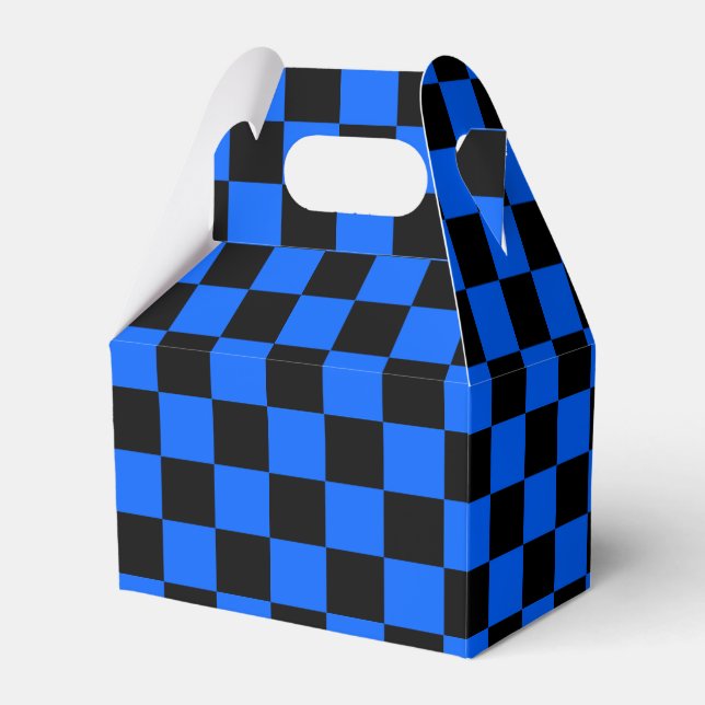 Blue Black Chequered Check Pattern Favour Box (Front Side)