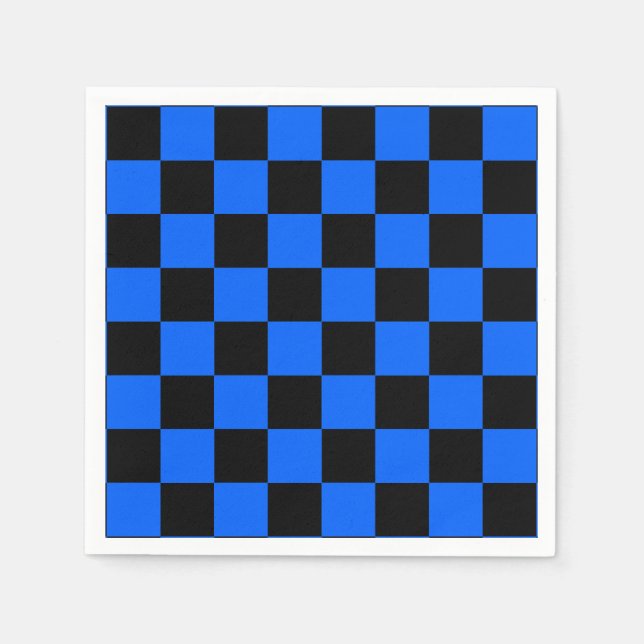 Blue Black Chequered Check Pattern Napkin (Front)