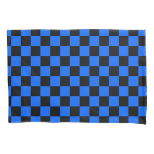 Blue Black Chequered Check Pattern Pillowcase