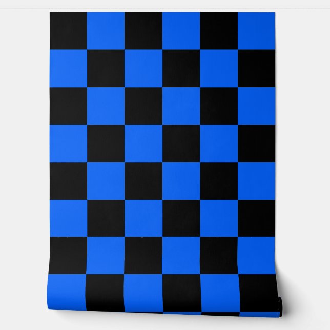 Blue Black Chequered Check Wall Decor (Unrolling)