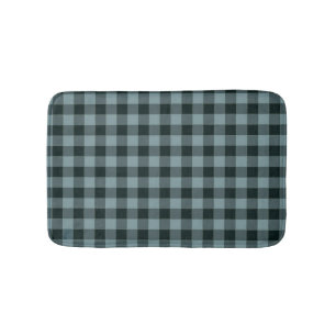Blue Black Chequered Gingham Pattern Bath Mat