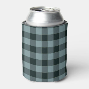 Blue Black Chequered Gingham Pattern Can Cooler