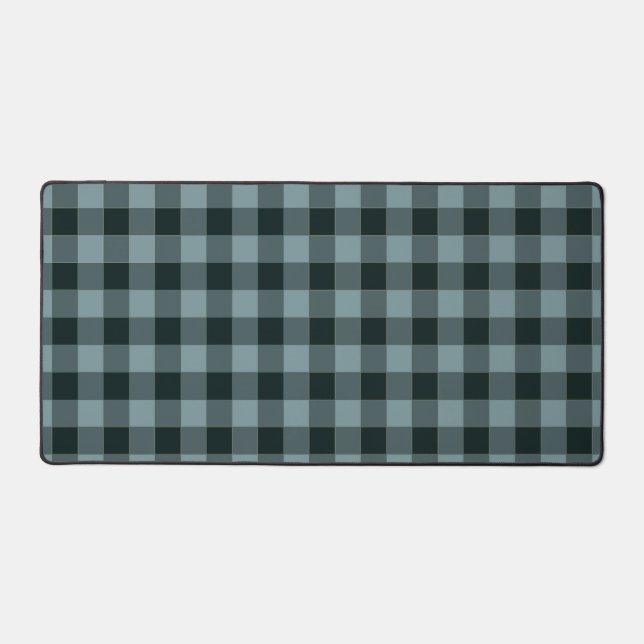 Blue Black Chequered Gingham Pattern Desk Mat (Front)