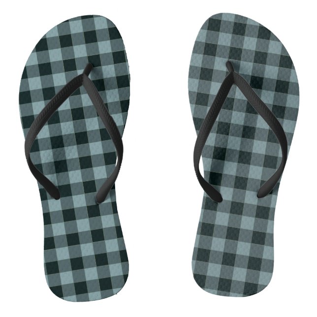 Blue Black Chequered Gingham Pattern Jandals (Footbed)