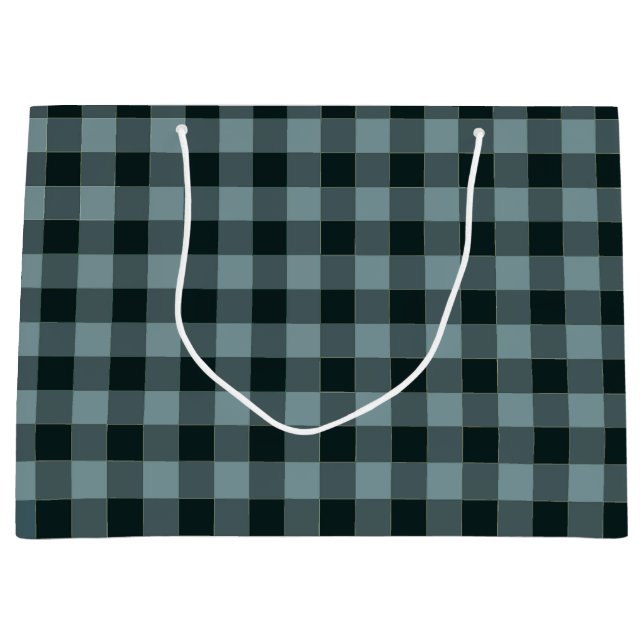Blue Black Chequered Gingham Pattern Large Gift Bag (Front)
