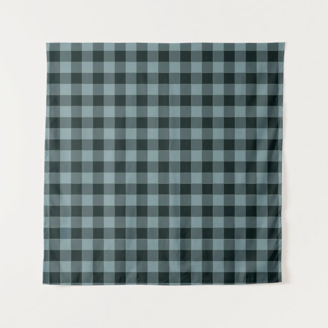 Blue Black Chequered Gingham Pattern Tapestry (Front)