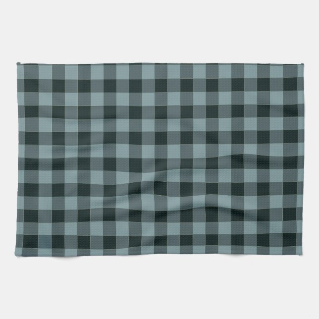 Blue Black Chequered Gingham Pattern Tea Towel (Horizontal)