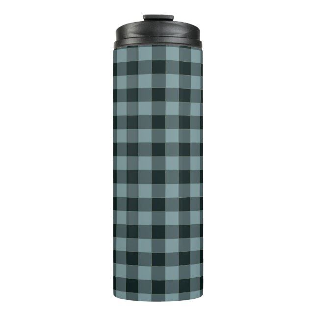 Blue Black Chequered Gingham Pattern Thermal Tumbler (Front)