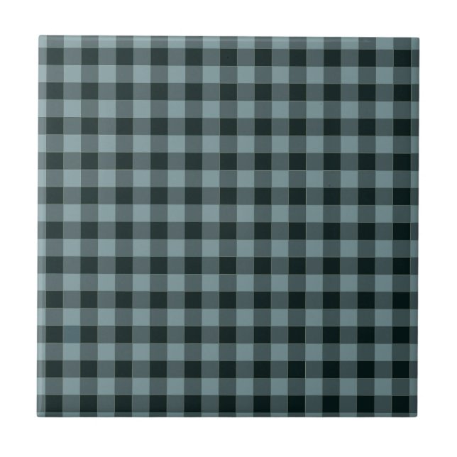 Blue Black Chequered Gingham Pattern Tile (Front)