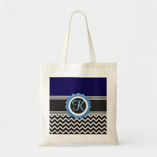 Blue Black Chevron Monogram Tote Bag