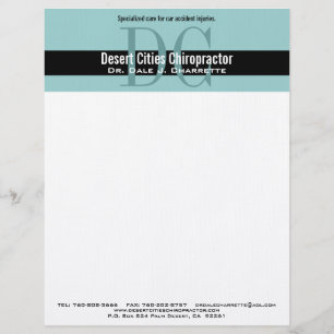 Blue Black Chiropractor Double Monogram Letterhead Design