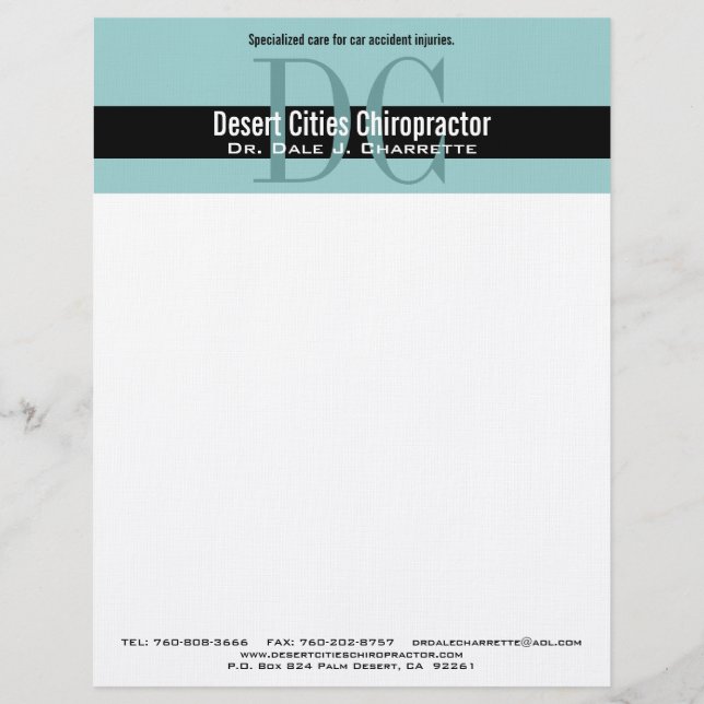 Blue Black Chiropractor Double Monogram Letterhead Design (Front)