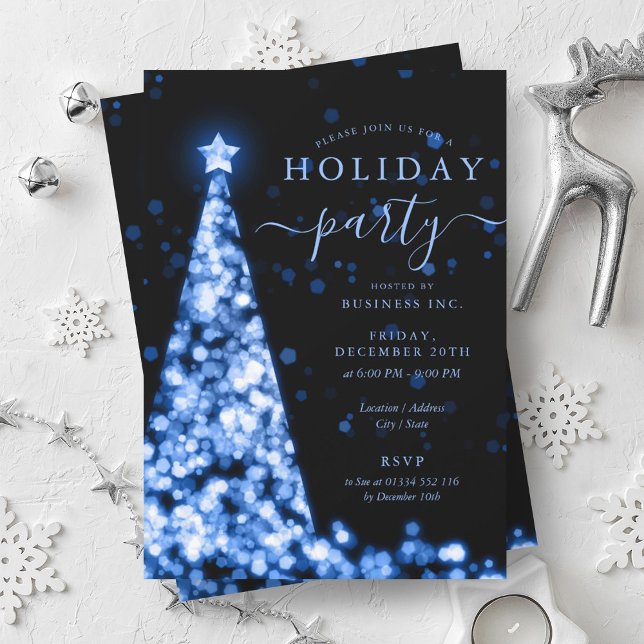 Blue Black Christmas Tree Company Holiday Party  Invitation (Blue Black Christmas Tree Company Holiday Party Invitation)