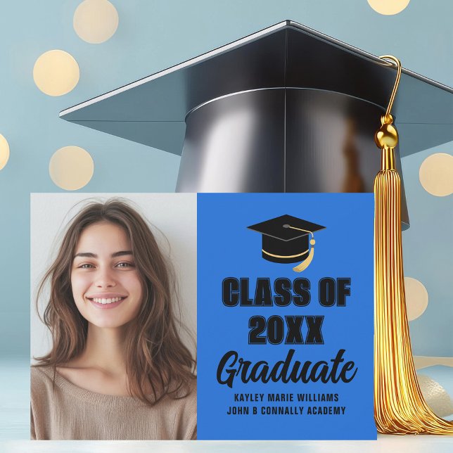 Blue Black Class of 2025 Graduate Photo Graduation Announcement (Creator Uploaded)