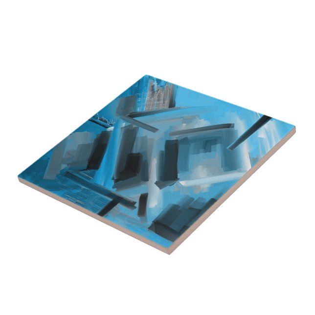 Blue Black Contemporary Fine Art Tile (Side)