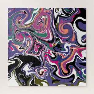 Blue, Black, Coral, White Swirls Marble Like Art  Jigsaw Puzzle