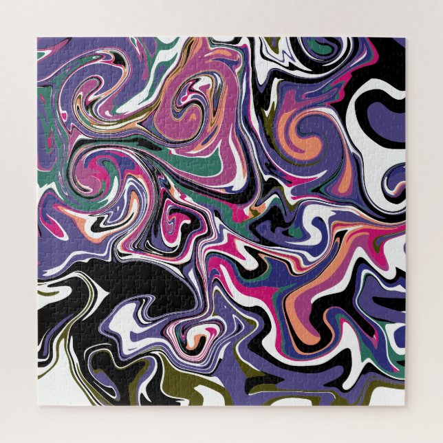 Blue, Black, Coral, White Swirls Marble Like Art  Jigsaw Puzzle (Vertical)