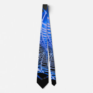 Blue Black Creepy Spooky Spider Web Tie