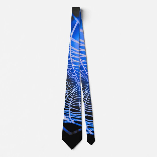 Blue Black Creepy Spooky Spider Web Tie (Front)