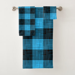  Blue Black Crosshatch Buffalo Check Bath Towel Set