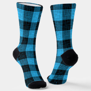 Blue Black Crosshatch Buffalo Check Socks