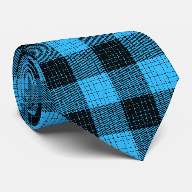  Blue Black Crosshatch Buffalo Check Tie (Rolled)