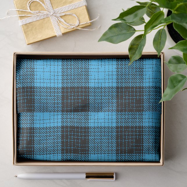  Blue Black Crosshatch Buffalo Check Tissue Paper (Gift)