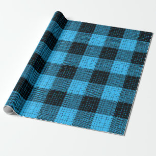 Blue Black Crosshatch Buffalo Check Wrapping Paper