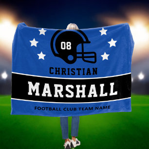 Blue Black Custom Football Name Number Fleece Blanket