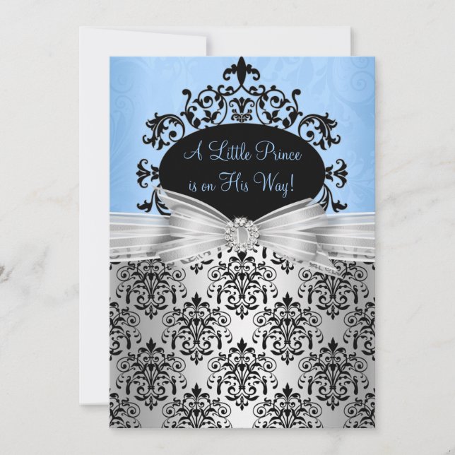 Blue & Black Damask Baby Shower Invitation (Front)