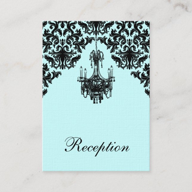 Blue, Black Damask Chandelier Enclosure Card (Front)