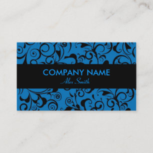 Blue black damask pattern custom cards
