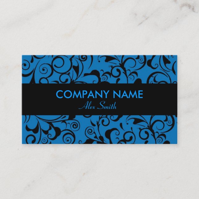 Blue black damask pattern custom cards (Front)