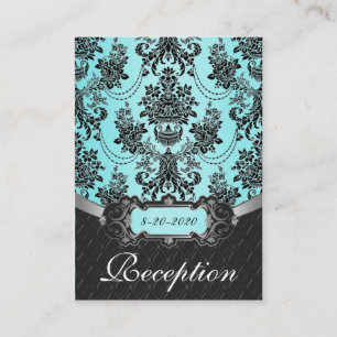 Blue Black Damask Wedding Reception Cards